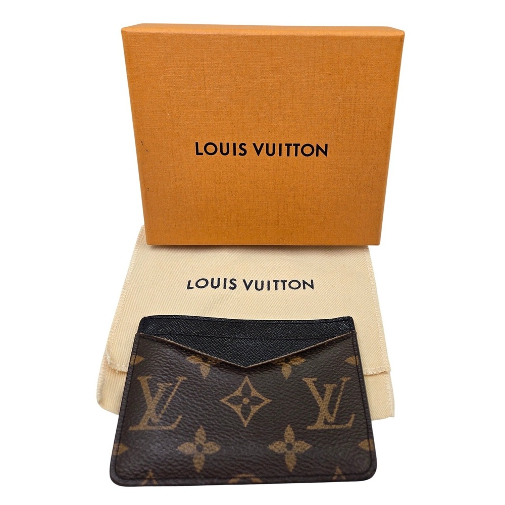 Louis Vuitton Monogram Taiga Card Holder Wallet Black Brown M61733 TJ2168